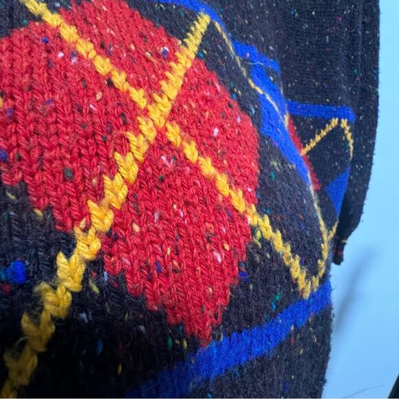 Vintage Cardigan Plaid Prep Argyle Thick Wool blend Button Small 80s - Picture 6 of 16